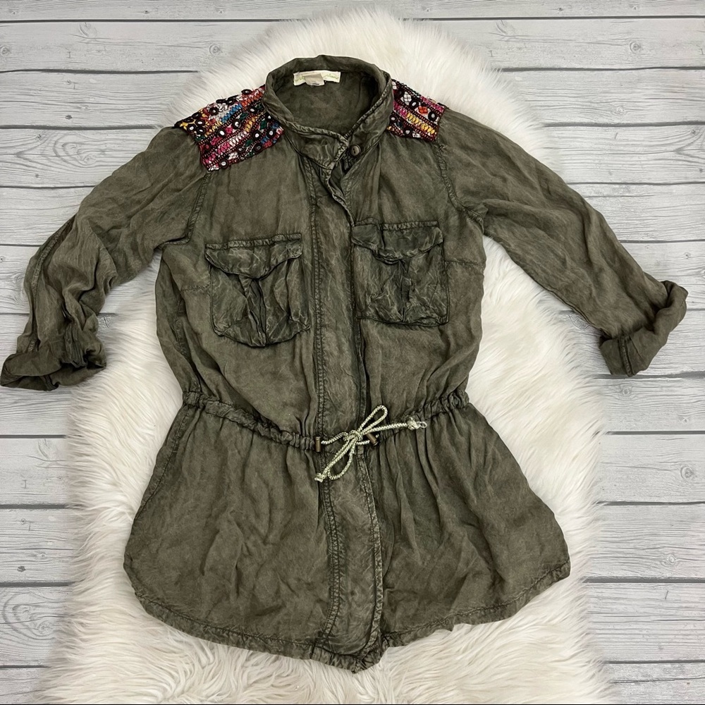 Staring at Stars Army Green Embroidered Shirt Jacket
